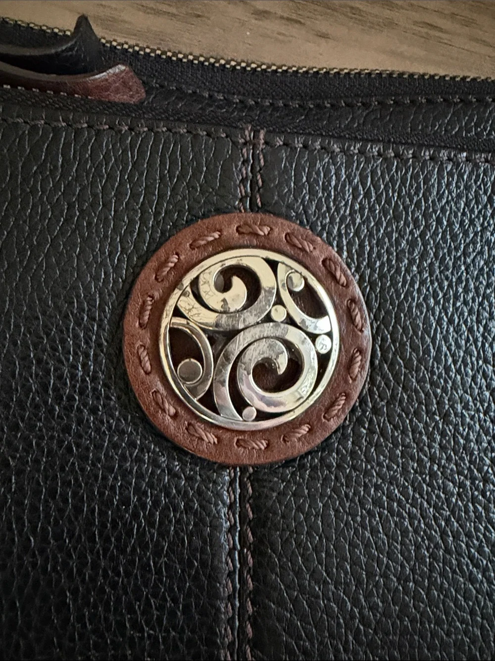 Vintage Brighton Leather Crossbody with Medallion Accent